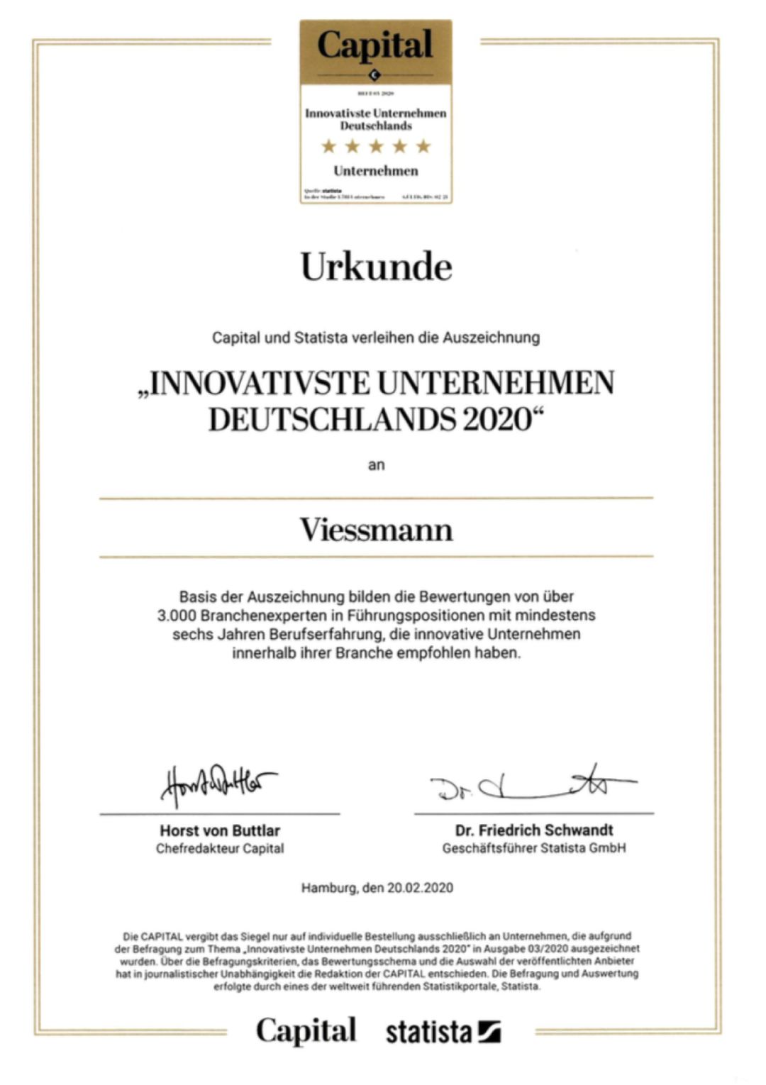 2020年，Viessmann再次荣获两项大奖